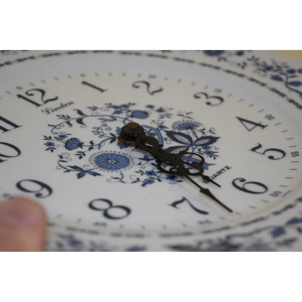 Vintage Linden Blue Floral Porcelain Wall Clock Japan - great condition